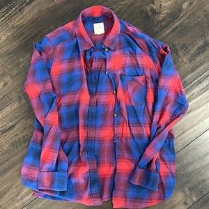 American Eagle Vintage Boyfriend Flannel Pink + Blue Soft Large